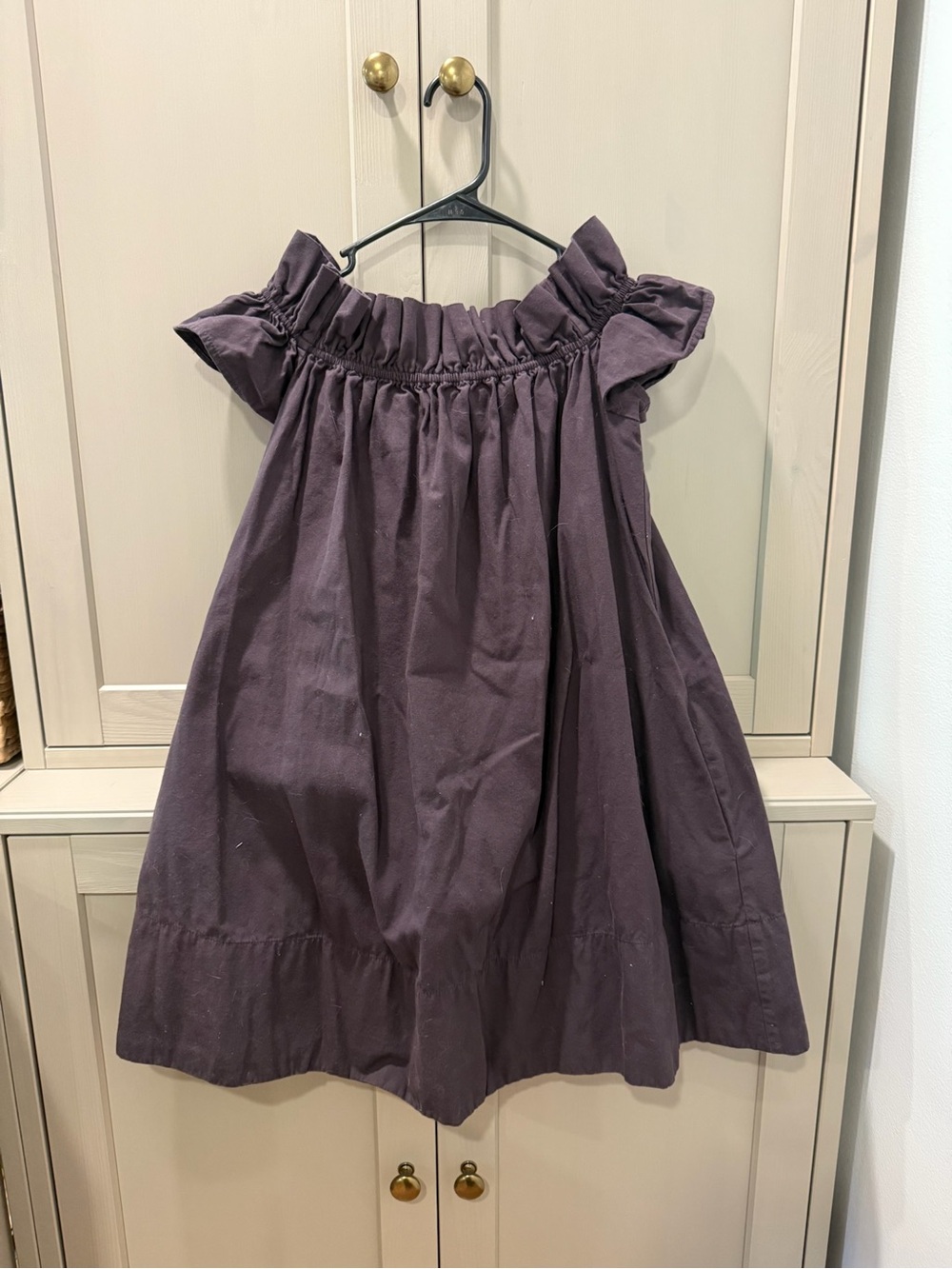 Girls Off-Shoulder Ruffle Dress in Deep Plum